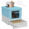 Top Entry Enclosed Kitty Litter Box with Scoop, Tray, Front Entry, Large Space, Foldable, Portable, Blue