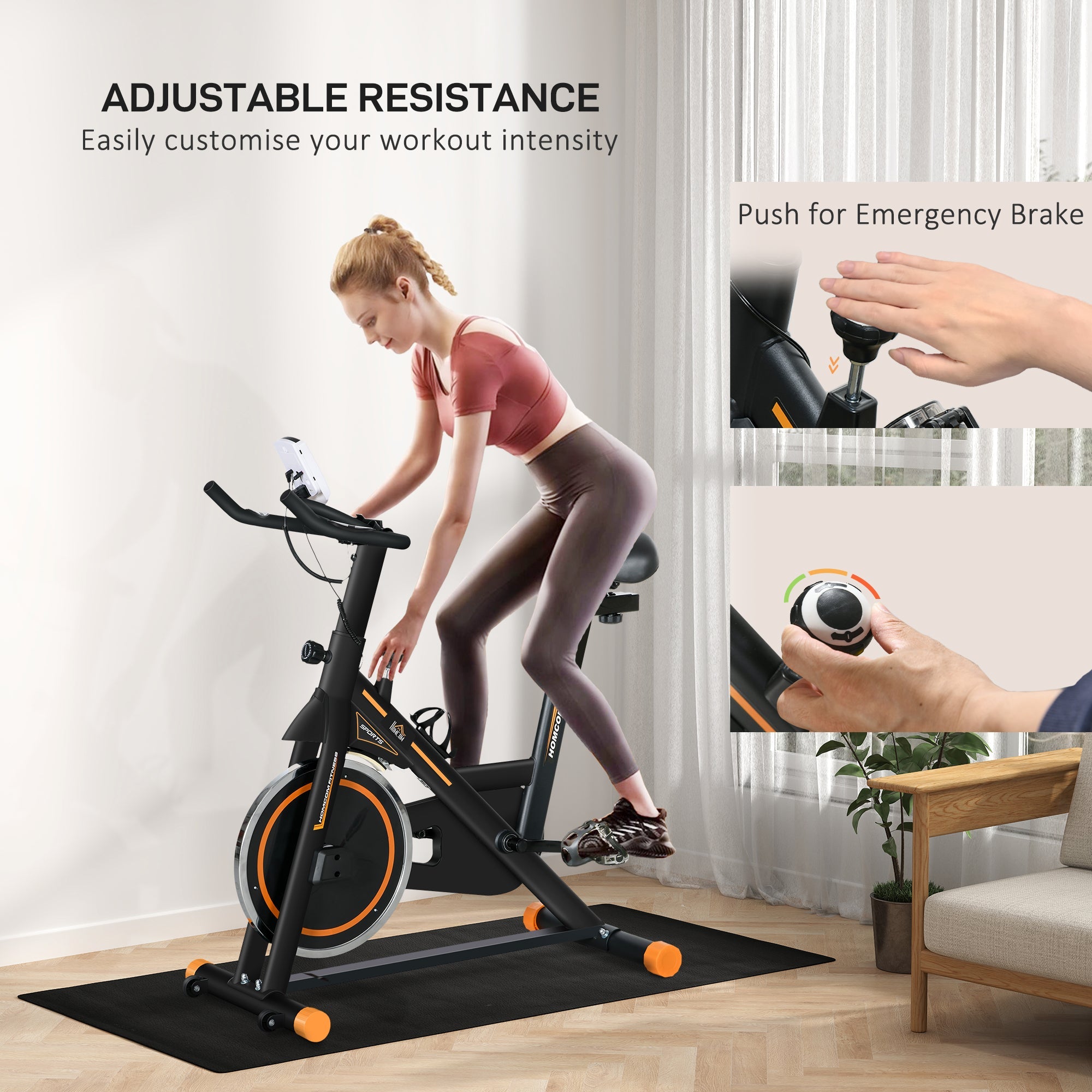 Soozier Upright Stationary Exercise Bike, Cardio Workout Training Bicycle w/ Adjustable Resistance LCD Monitor, Orange 