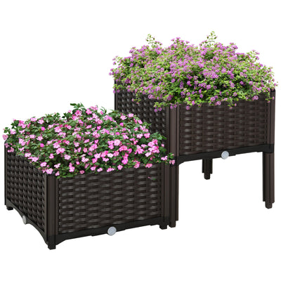 Outsunny 2pc Raised Garden Beds Durable PP Flower Vegetable Herb Grow Box Stand for Outdoor Gardening 