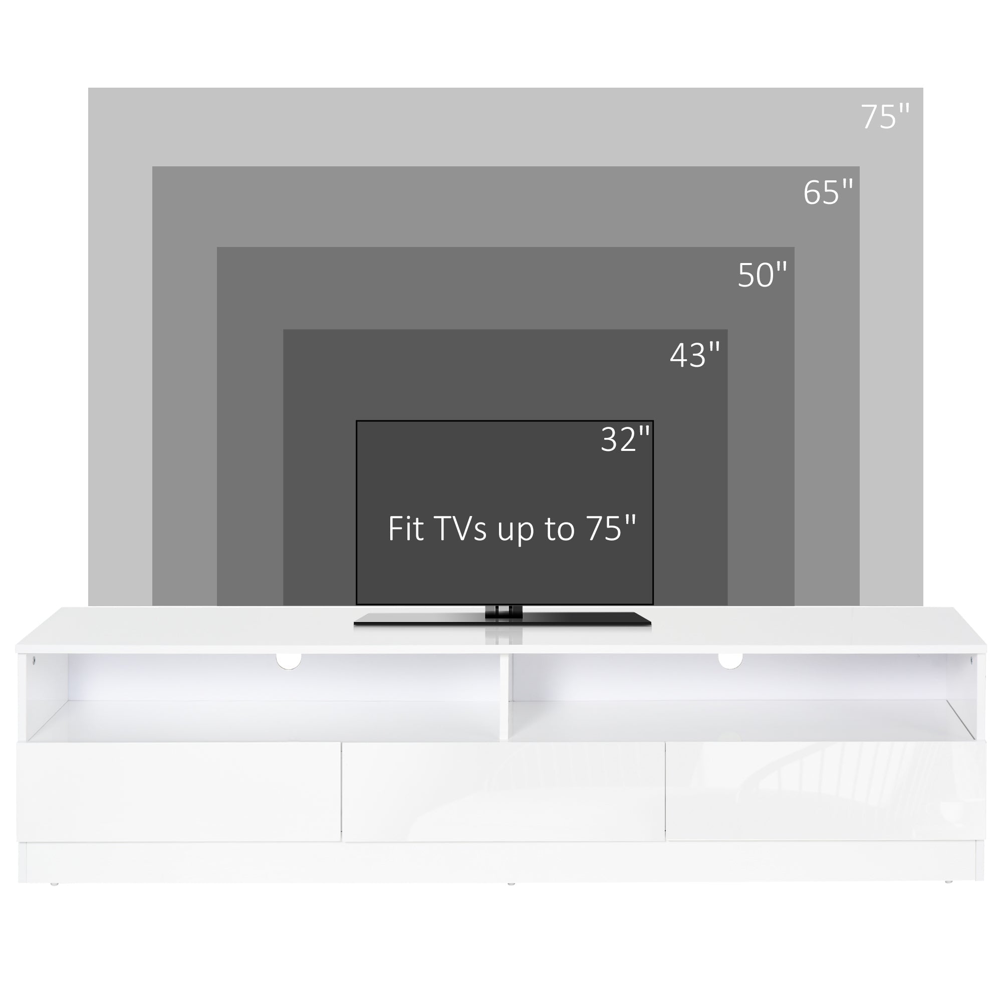 HOMCOM LED TV Cabinet: 71" High Gloss, Modern Storage Unit, Entertainment Center, White 