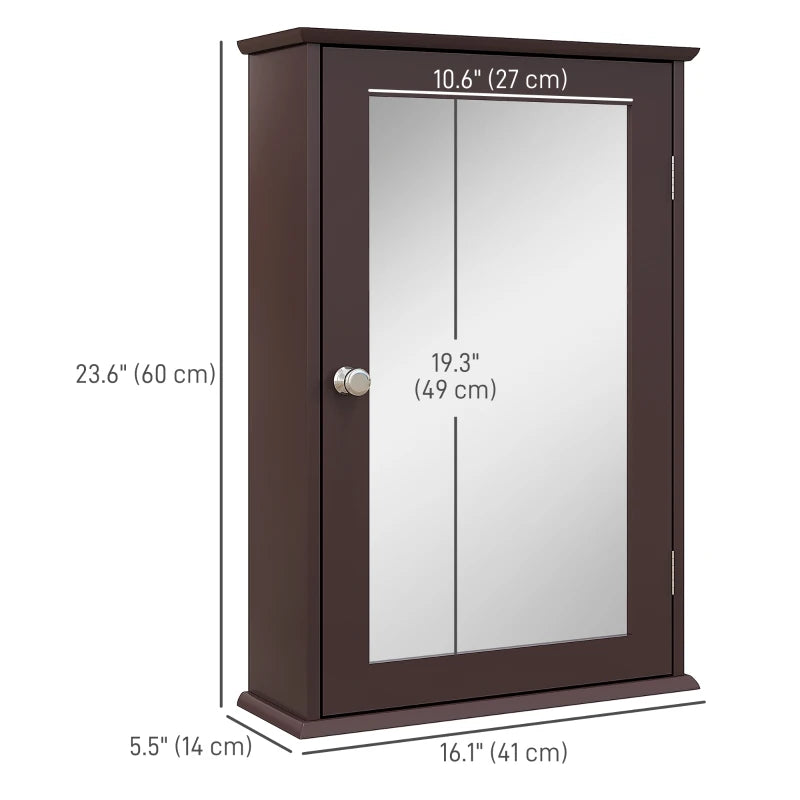 Bathroom Mirror Cabinet, Wall Mounted Medicine Cabinet with Door and Shelves, Dark Brown