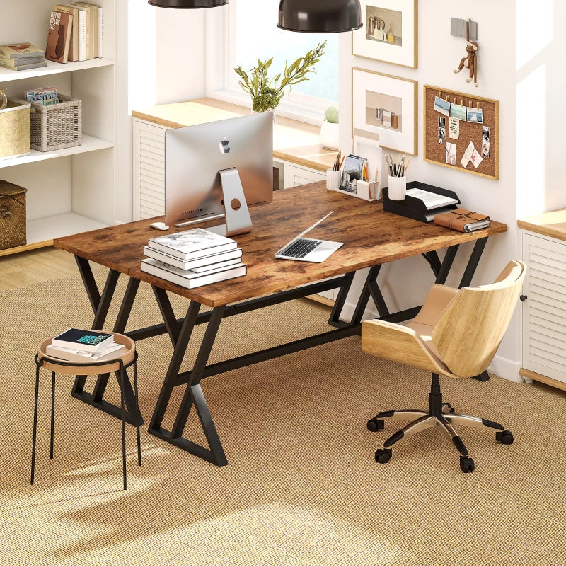 71" Computer Desk, Industrial Writing Table with X-Shaped Frame for Home Office, Rustic Brown