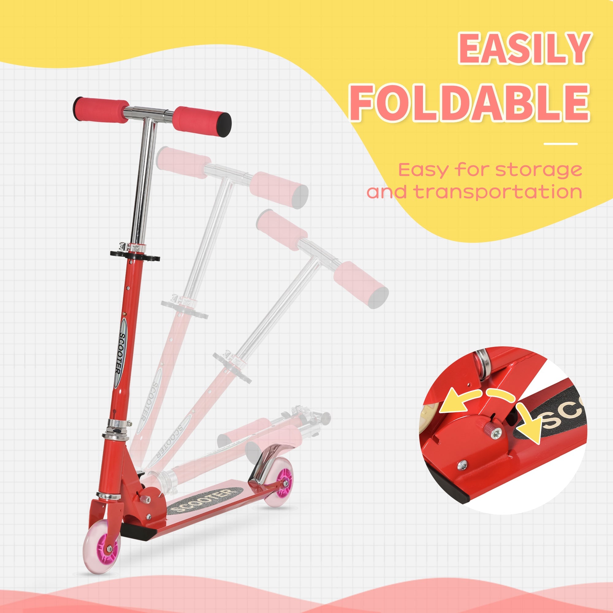 Qaba 2-in-1 Red Scooter for All Seasons - Convertible Street & Snow Scooter with Wheels & Blades 