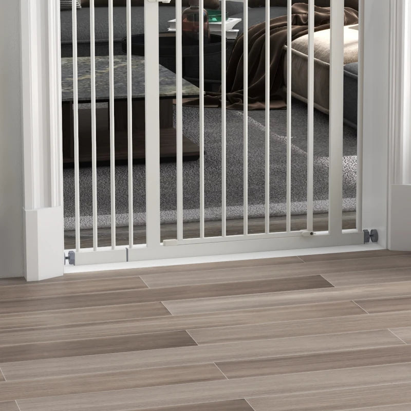 Extra Tall Dog Gate with Door, Pressure Fit, Auto Close, Double Locking for Doorways Hallways Stairs, 29"-37", White
