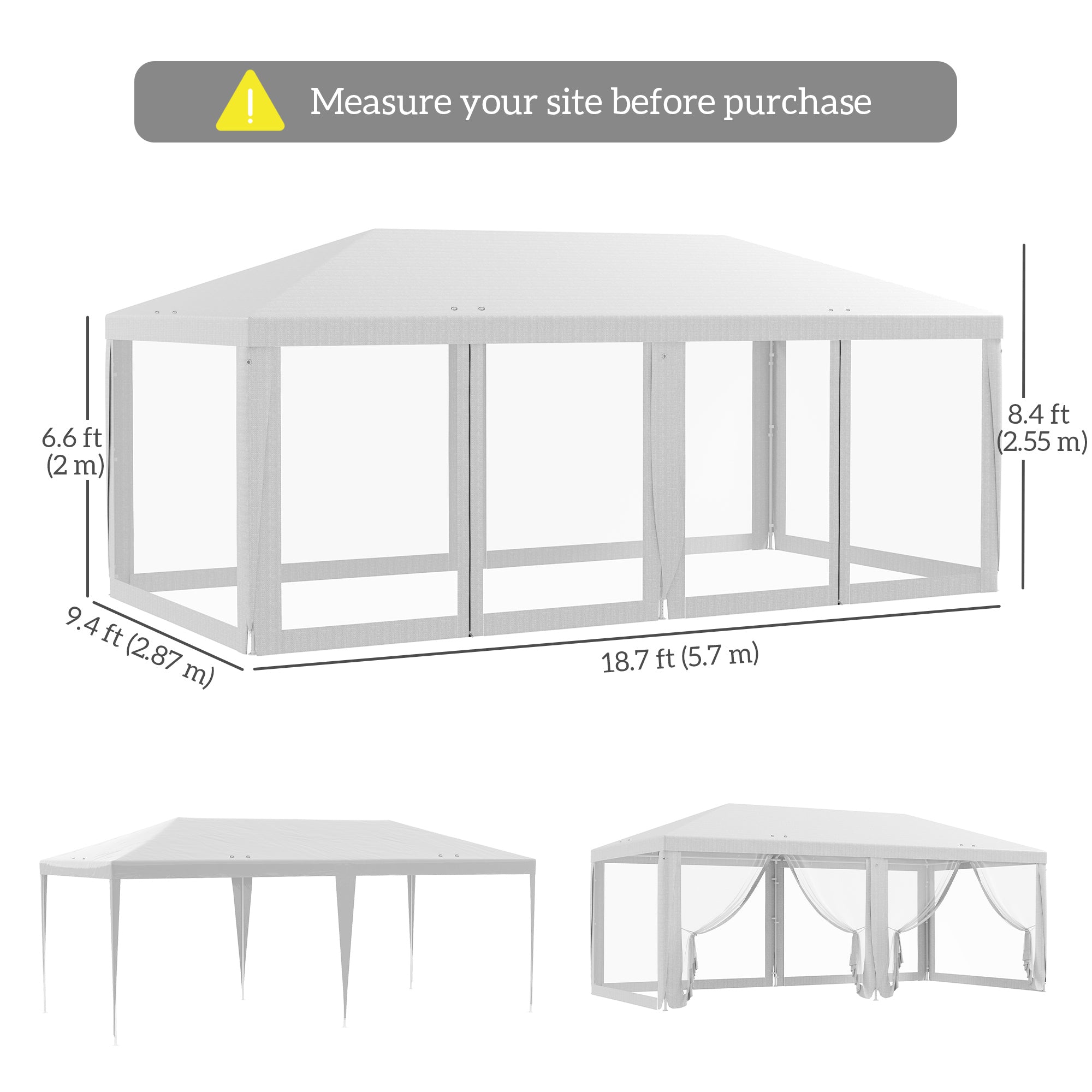 Outsunny Shaded Sanctuary: 19x9ft Party Tent Gazebo Canopy, Outdoor Sun Shade with Mosquito Netting, White Elegance 