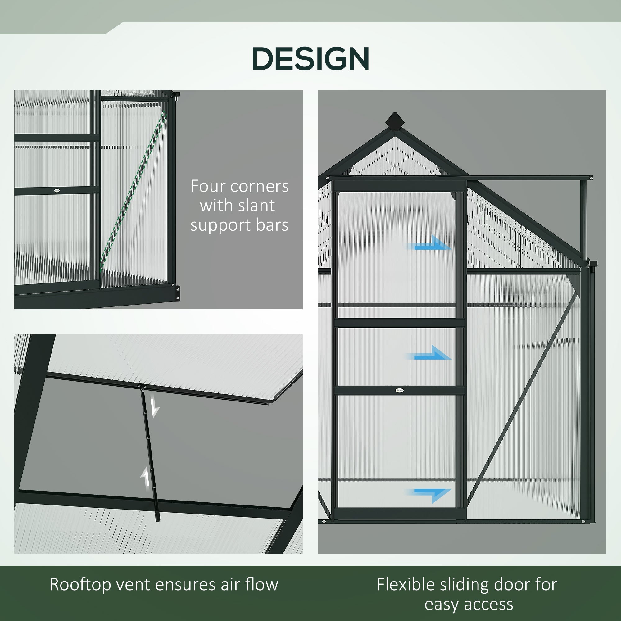 Outsunny Durable Outdoor Greenhouse 6.2'x8.3'x6.6' with PC Board, Slide Door for Extended Gardening - Grey 