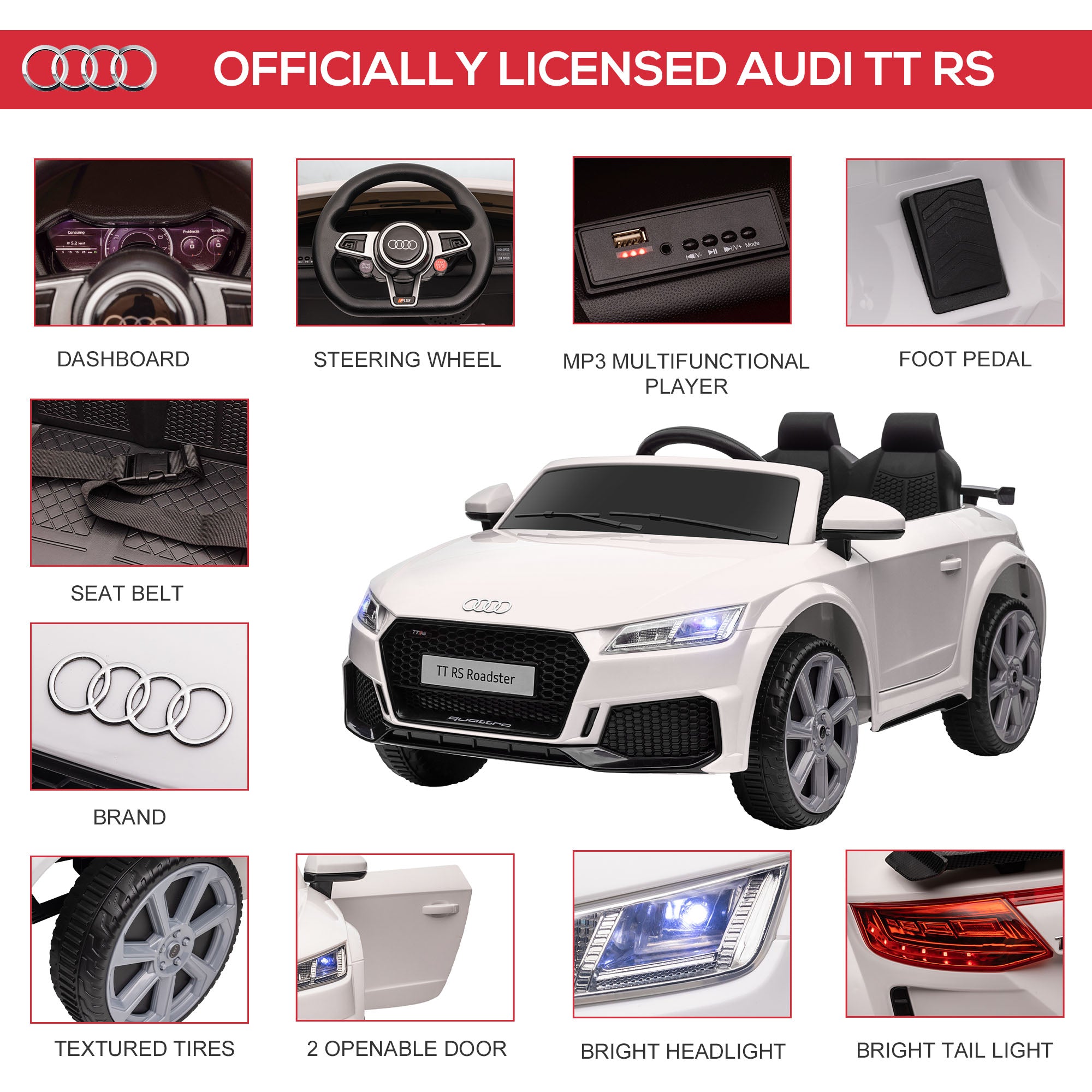 Aosom Licensed Ride-On Car: 6V Electric, Kids, Remote Control, Battery Powered, White 