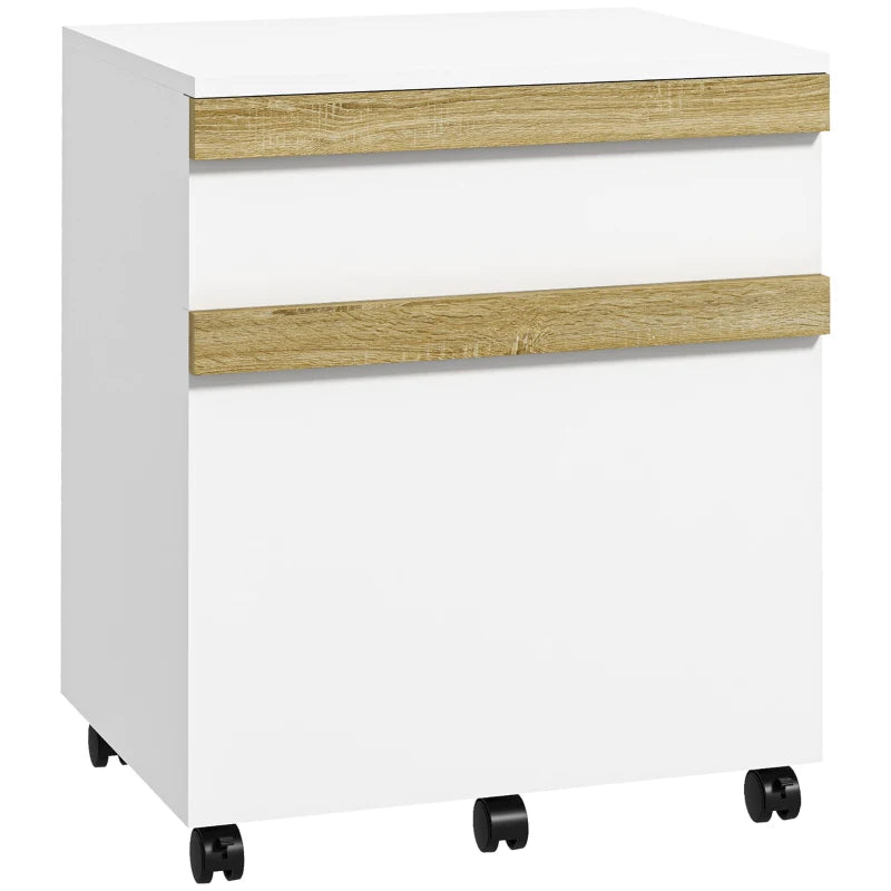 Mobile Filing Cabinet with 2 Drawers, Office Storage Cabinet with 5 Wheels, White Wood Grain
