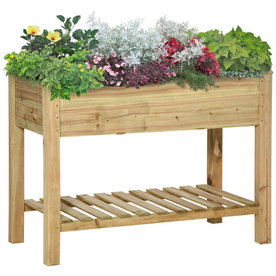 Outsunny 45" x 22" x 33" Raised Garden Bed with Legs and Storage Shelf, Elevated Wooden Planter Box, Gardening Standing Growing Bed 
