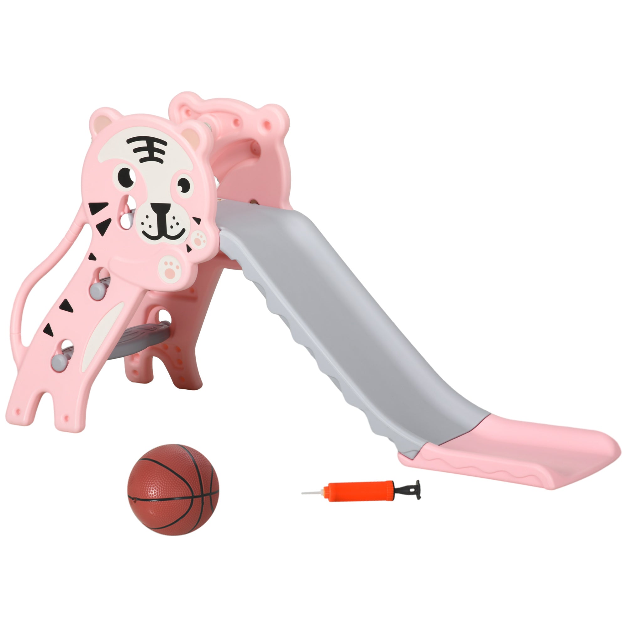 Qaba 2 in 1 Slide for Toddlers, Kids Slide Playset with Basketball Hoop for 18-36 Months, Pink 