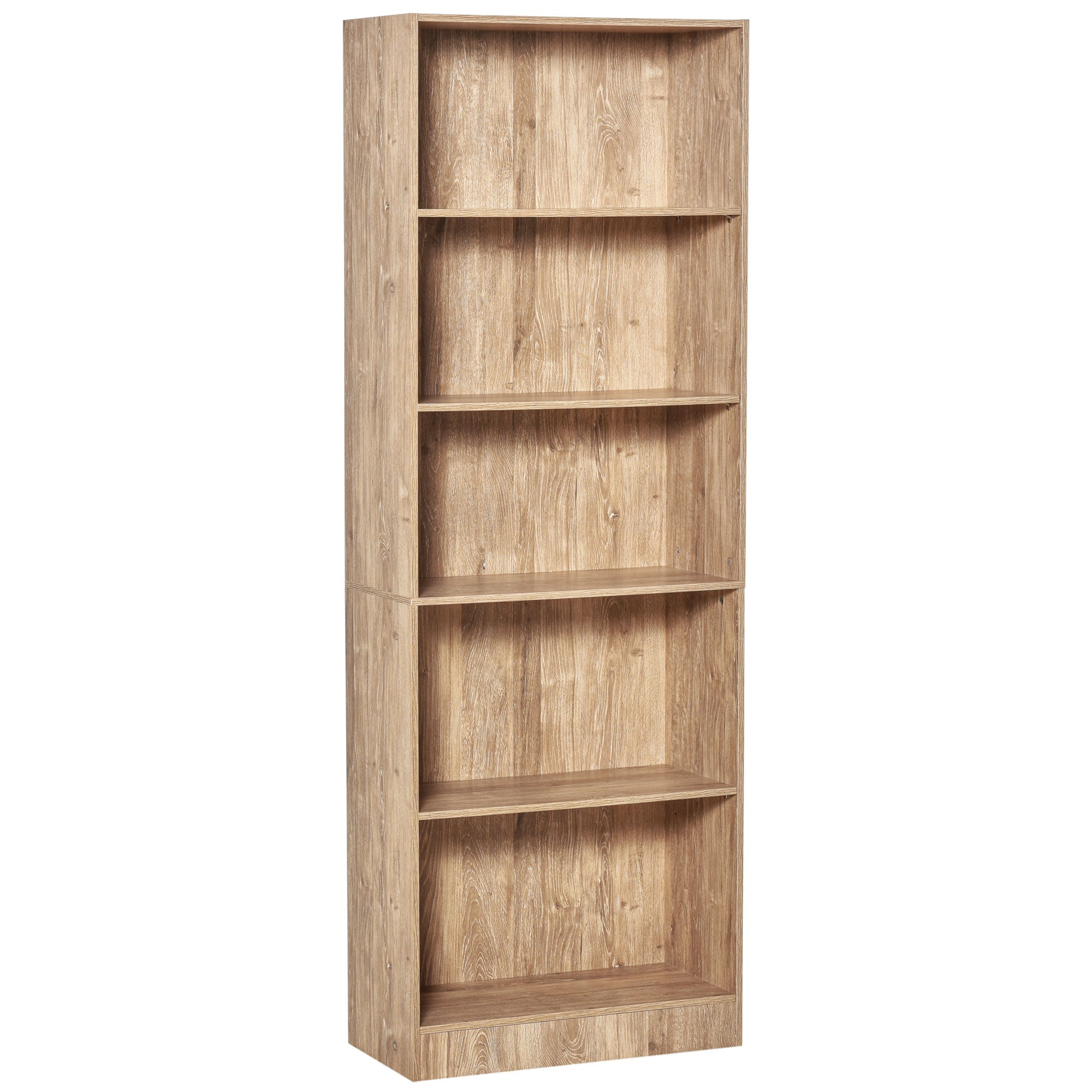 HOMCOM 5-Tier Bookcase: Adjustable Shelves Display Unit for Living Room/Office, Natural Wood 
