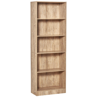 HOMCOM 5-Tier Bookcase: Adjustable Shelves Display Unit for Living Room/Office, Natural Wood 