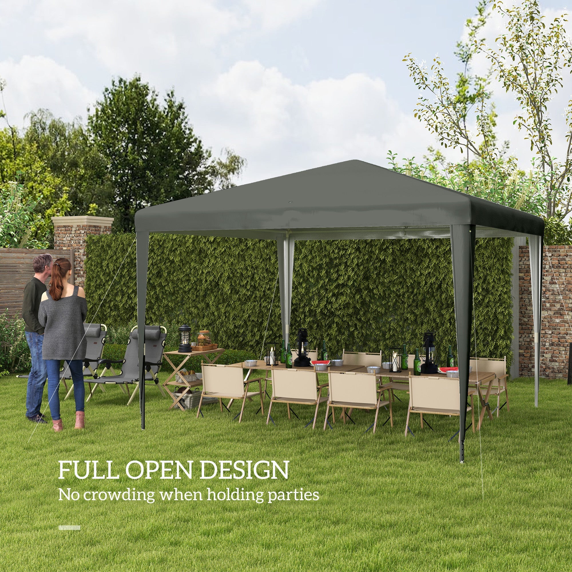 Outsunny 10x10ft Party Tent Portable Gazebo, Folding Garden Canopy Event Shelter Outdoor Sunshade Grey 