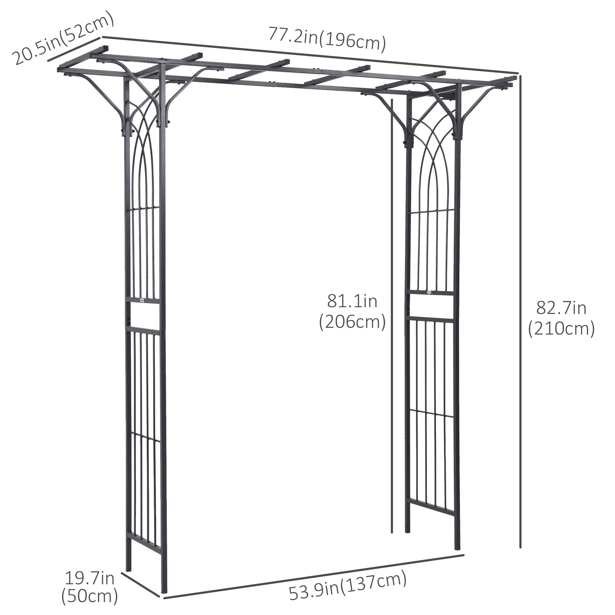 Outsunny Metal Garden Arch 7ft Outdoor Arbor for Climbing Plants Wedding Decor Black 