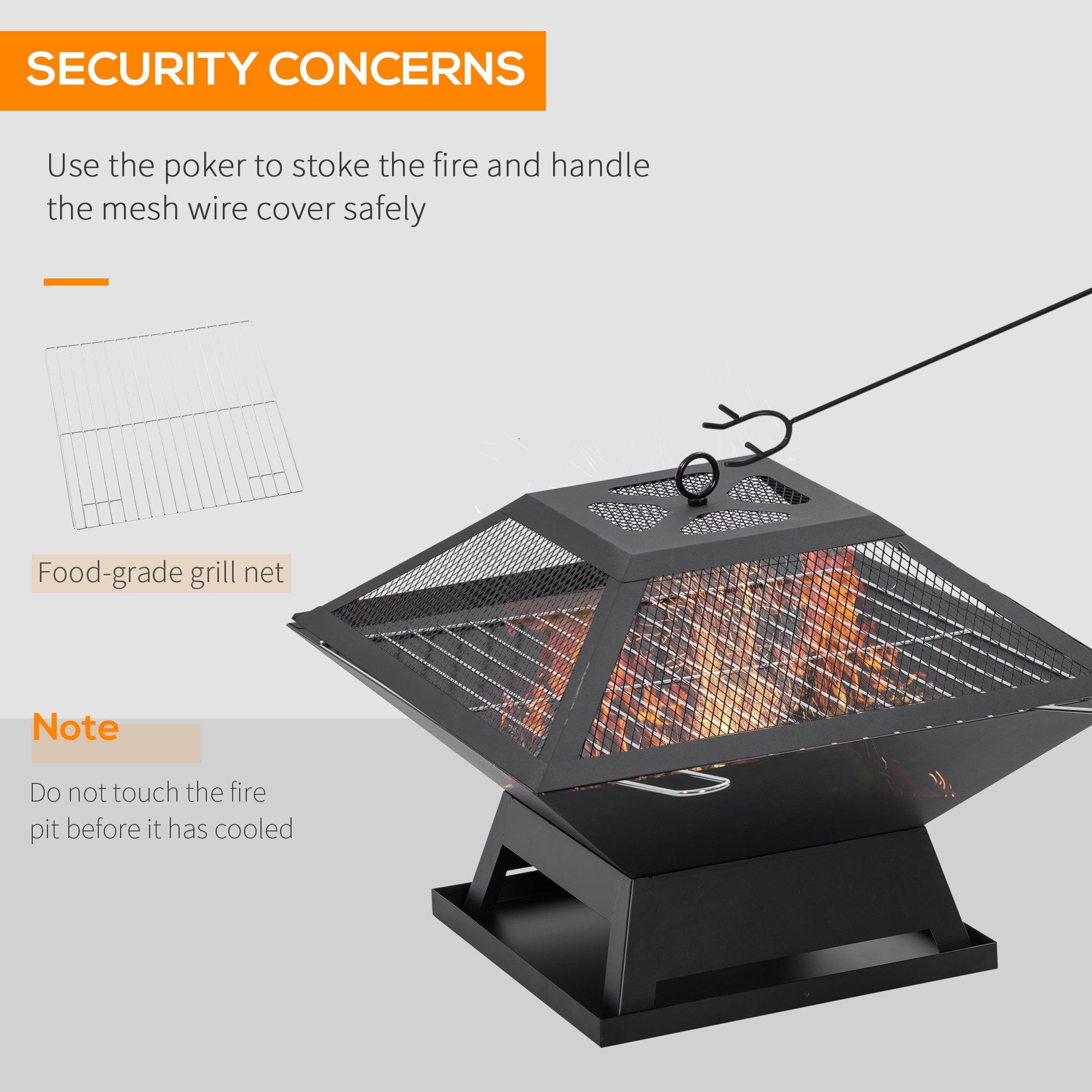 Outsunny Campfire Companion: 17.7"x17.7"x13.4" Portable Wood Burning BBQ Grill Fire Pit with Spark Screen, Poker, Camping, Black 