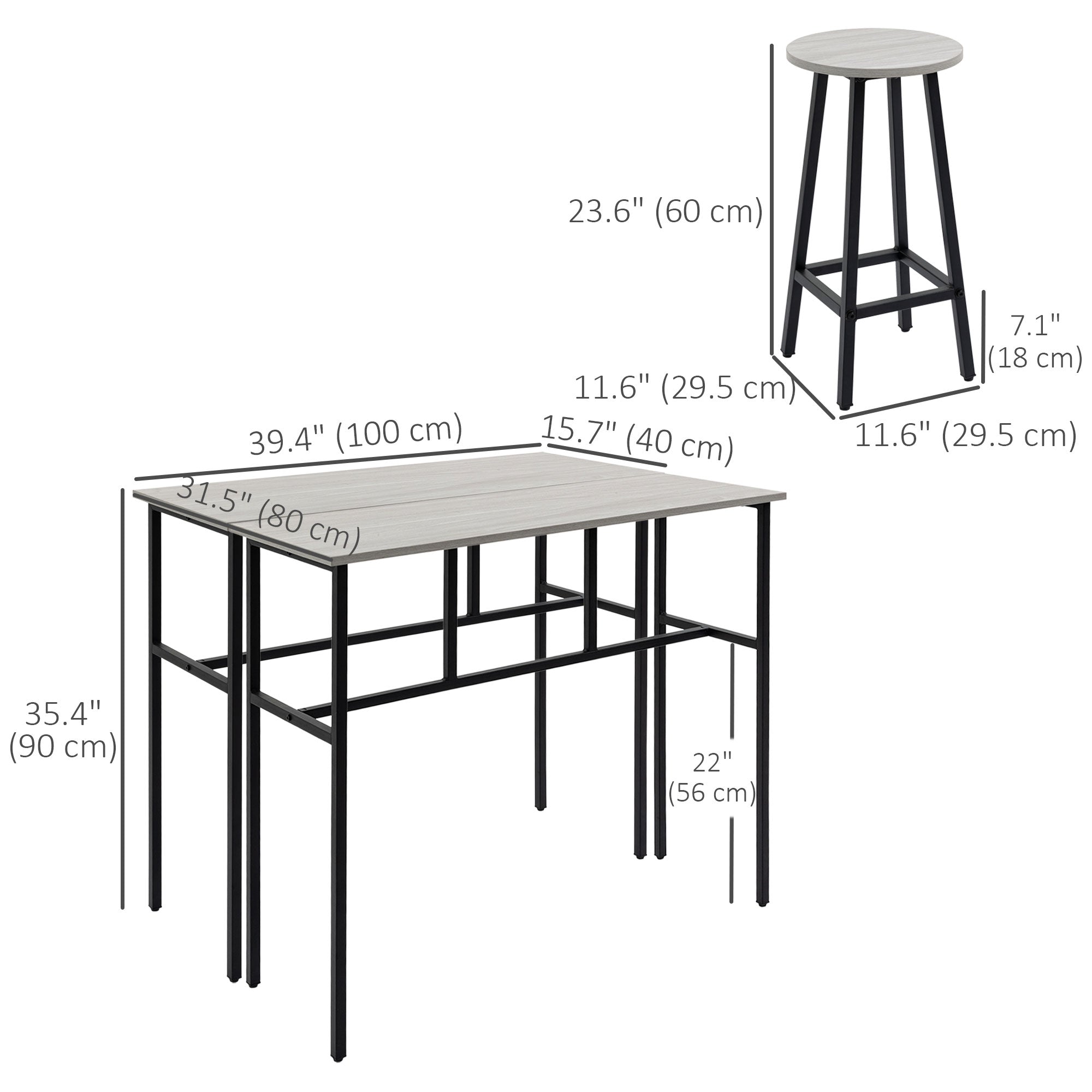 HOMCOM Counter-Height Dining: 6-Piece Set with Breakfast Tables, Chairs for Kitchen, Living Room in Grey Finish 
