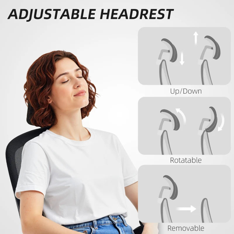 Ergonomic Mesh Office Chair, High Back Desk Chair with Rotatable Headrest, Flip-Up Armrests, Lumbar Support, Black