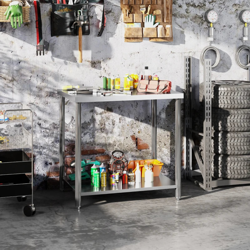 Stainless Steel Workbench, 35 x 24 x 34 Inch, Heavy Duty Work Prep Table with Shelf, Workbench for Kitchen, Garage