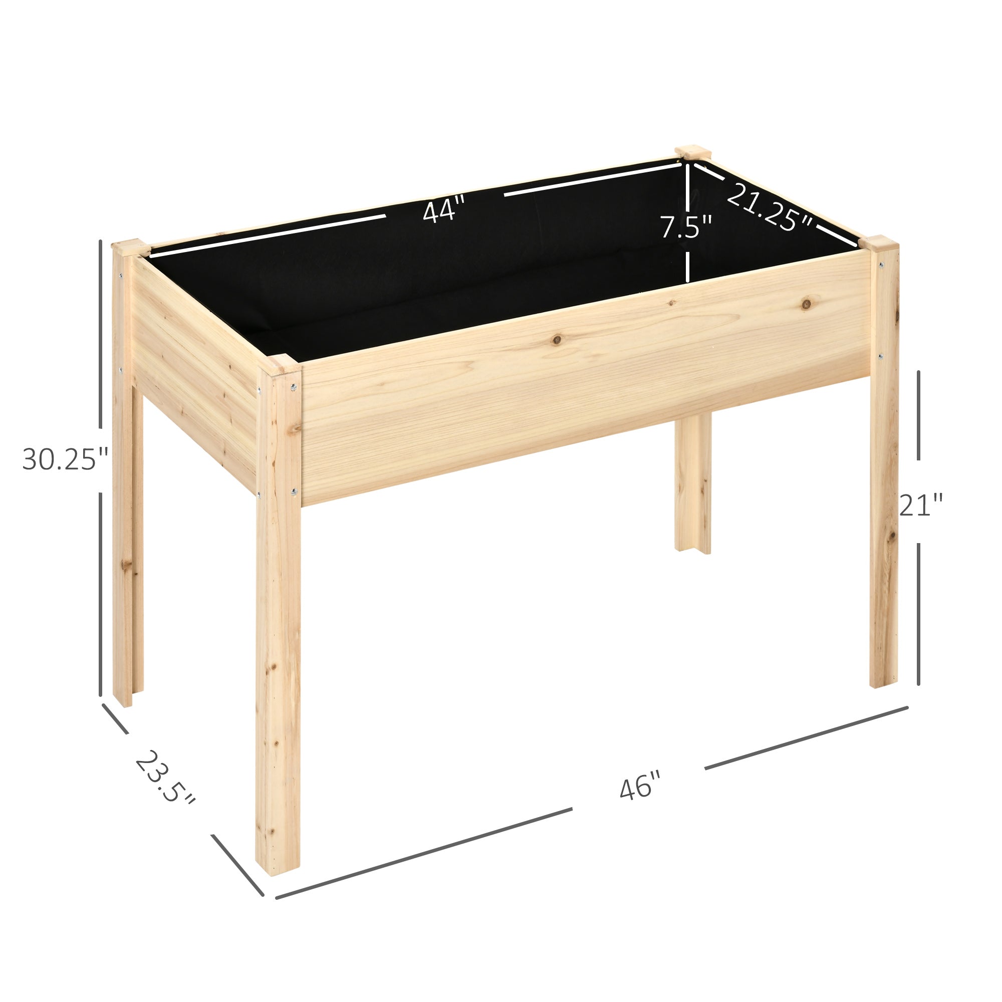 Outsunny Raised Garden Bed Wood Planter Box 46'' x 24'' for Vegetables Flowers Herbs Elevated Non-Woven Fabric 