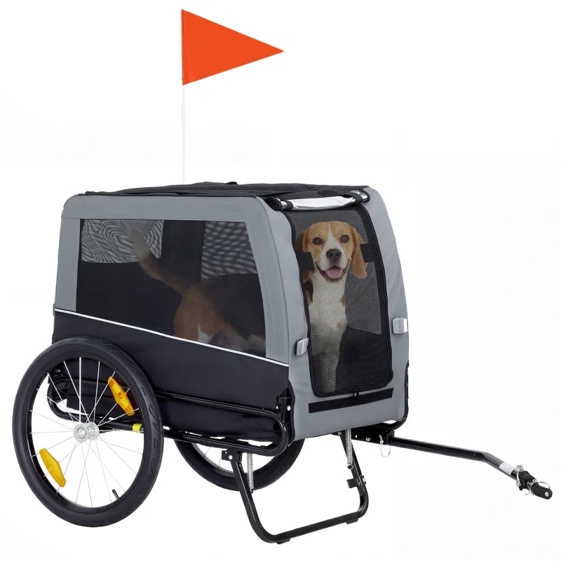 Dog Bike Trailer, Pet Cart Bicycle Carrier with Support Feet, Large Wheels, 2 Doors
