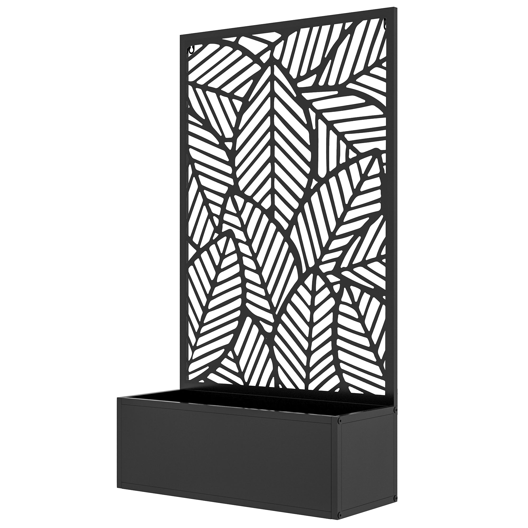 Outsunny Metal Outdoor Raised Garden Bed with Privacy Screen, Privacy Panel and Planter Box, Wall-Mounted or Freestanding, Black 