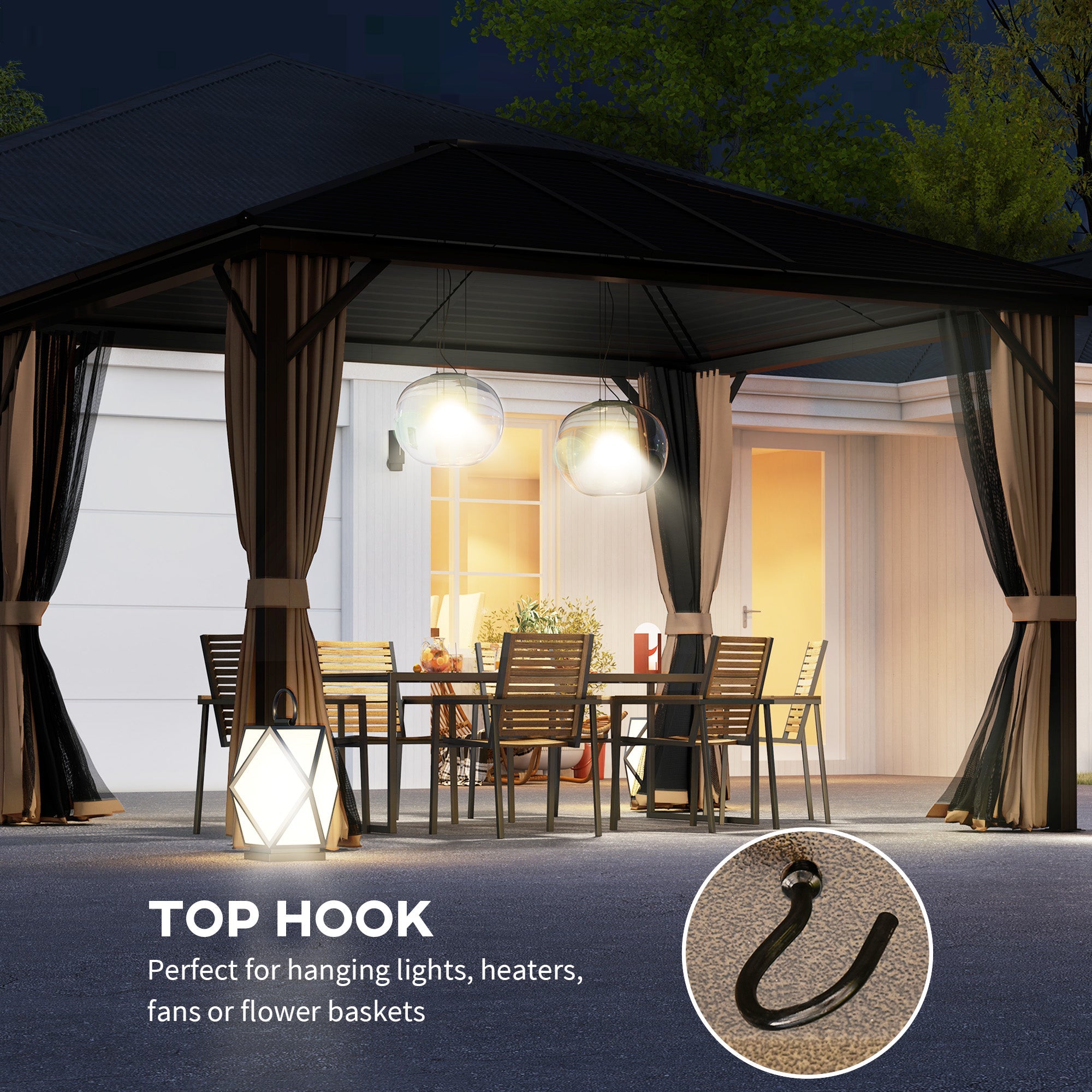 Outsunny 10' x 12' Deluxe Hardtop Gazebo with Metal Roof, Aluminum Frame Patio Gazebo Garden Sun Shelter Outdoor Pavilion with Curtains and Netting, Coffee 