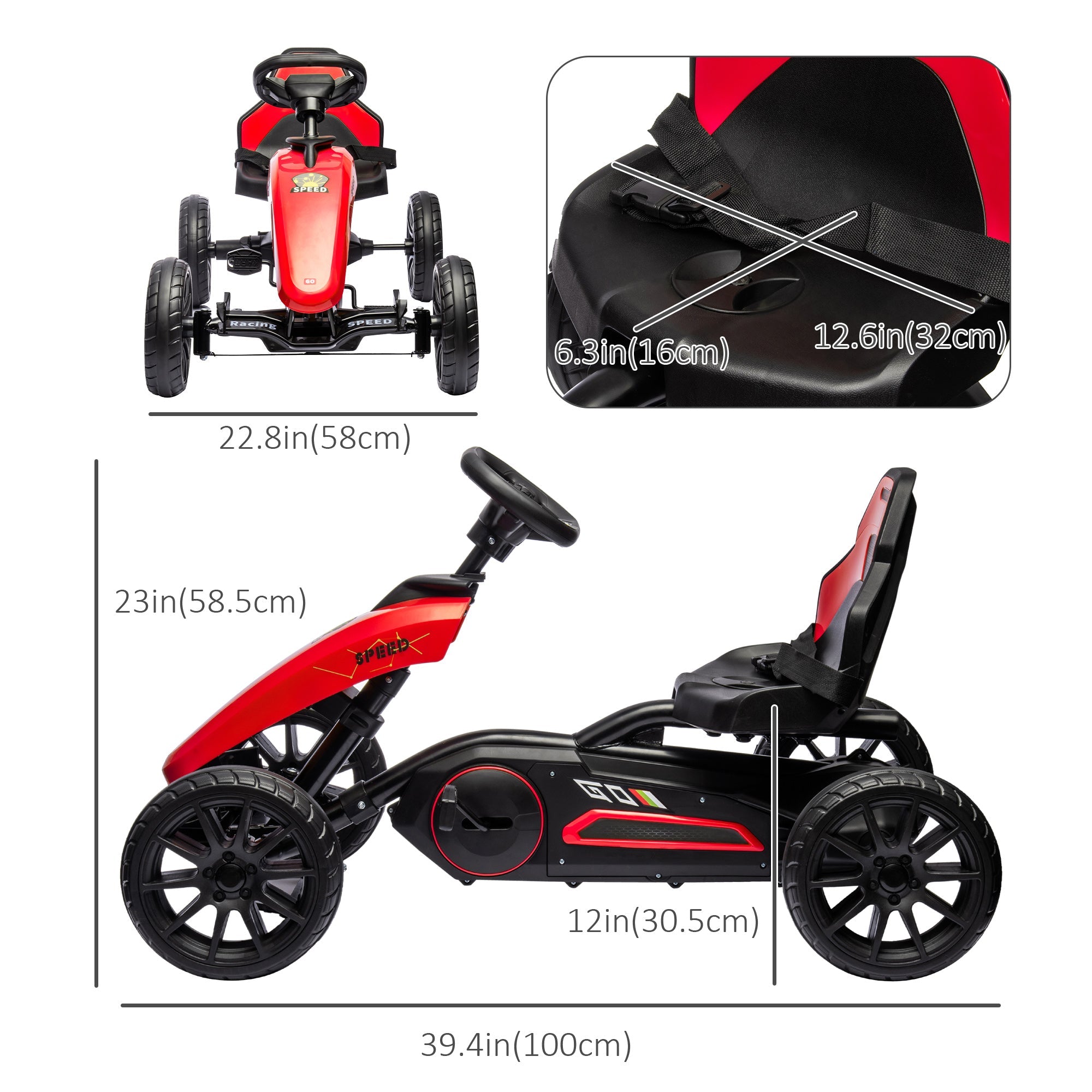 Aosom Pedal Racer: Kids Go-Kart with Adjustable Seat, Swing Axle, Handbrake, Red EVA Wheels, Foot Racer 