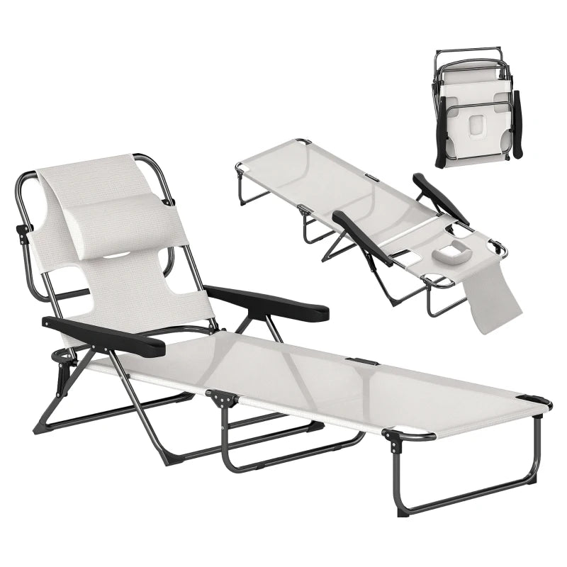 Folding Lounge Chair w/ Reclining Back, Cream White