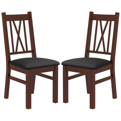 HOMCOM Rustic Farmhouse Dining Table Chairs - Set of 2, Pine Wood with PU Leather Cushion for Living Room, Bedroom 
