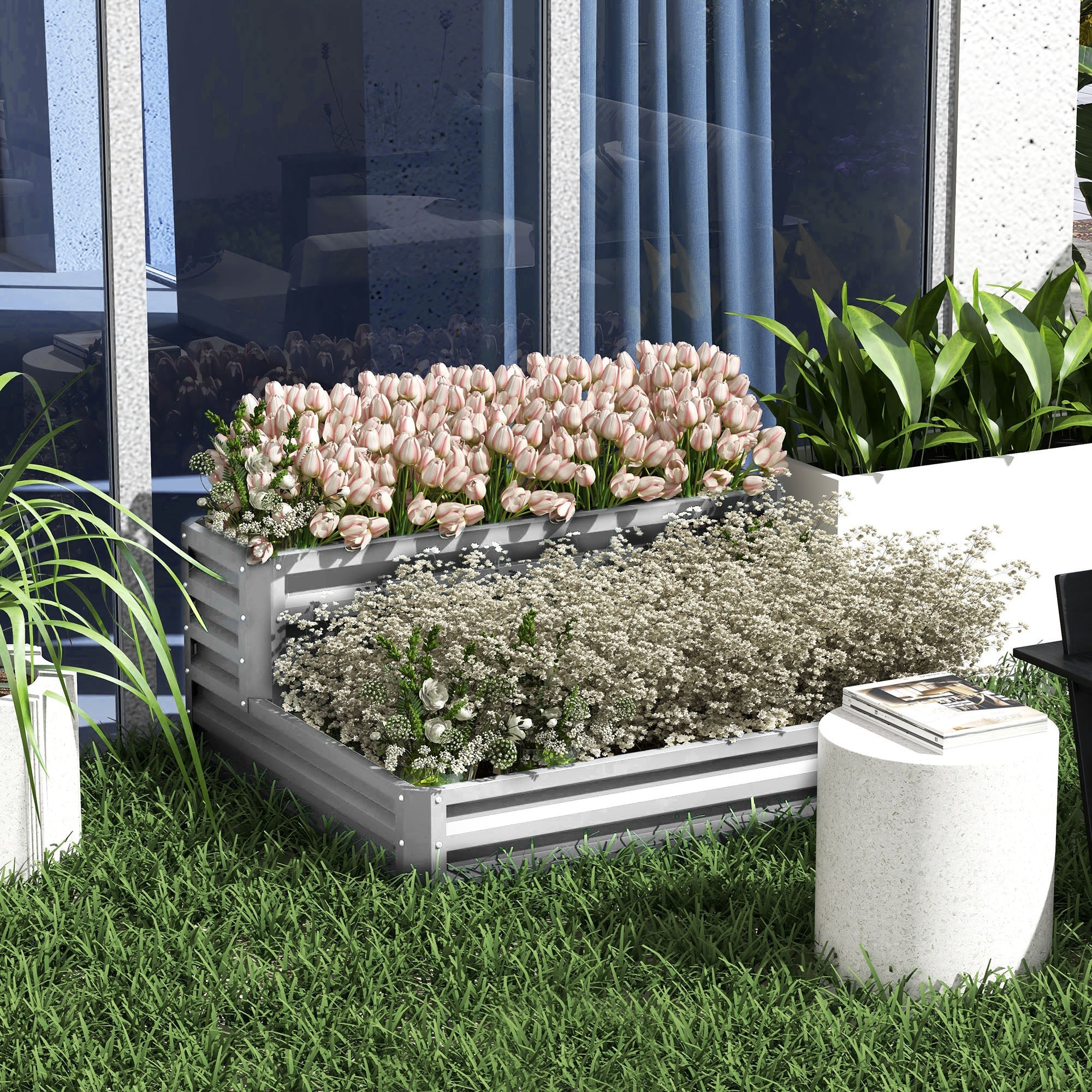 Outsunny Galvanized Steel 2-Tier Raised Garden Bed - Perfect for Vegetables, Flowers, Herbs, 47"x40"x23", Silver 