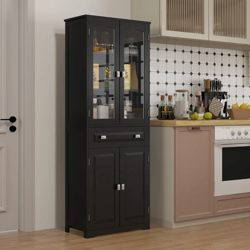 63" 4-Door Kitchen Pantry Cabinet, Freestanding Storage Cabinet Cupboard with Adjustable Shelves, Black