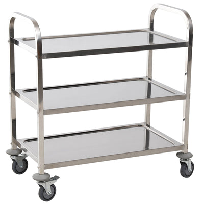 HOMCOM 33" Stainless Steel Utility Cart: 3-Tier Rolling Kitchen Trolley & Medical Lab Equipment Island with Storage 