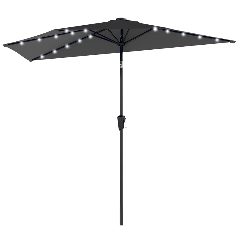 Half Outdoor Patio Umbrella with Solar LED Lights Half Umbrella with Crank 105.1" x 53.5" Black