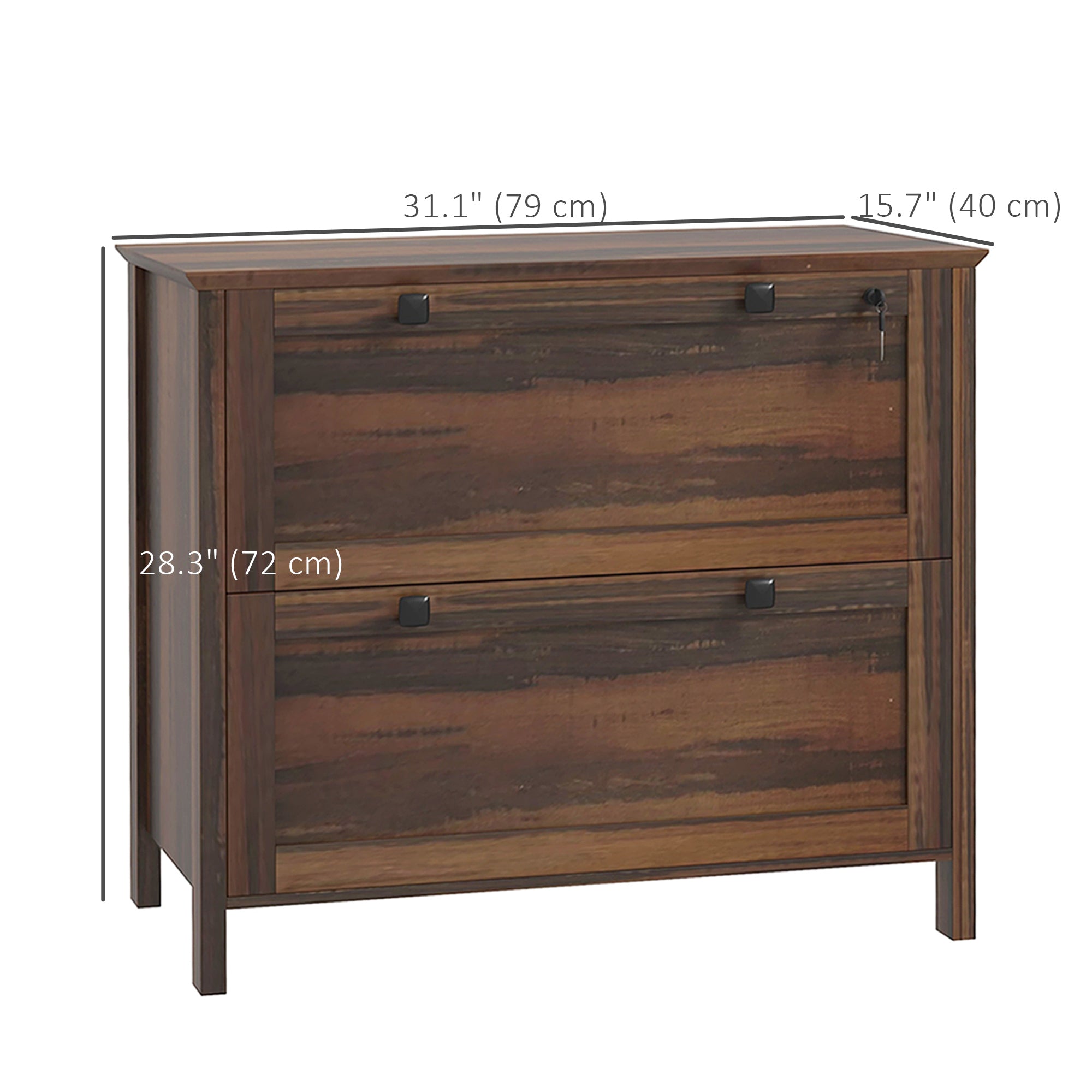 HOMCOM 2 Drawer File Cabinet, Lockable Filing Cabinet with Adjustable Hanging Bar for Letter, A4 and Legal Size, Brown 
