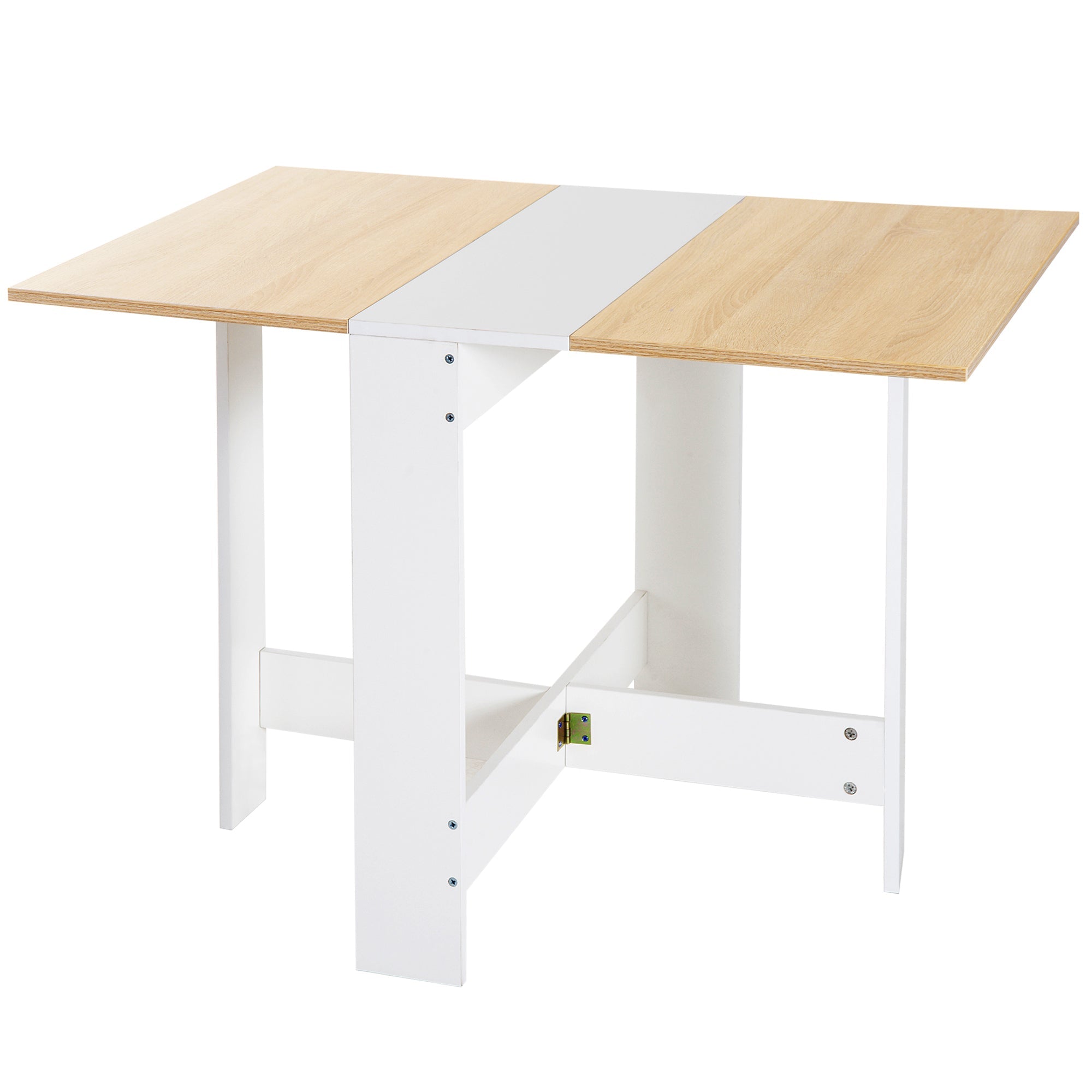 HOMCOM Drop Leaf Table Wood Folding Dining Table Multi-Use Side Table Dining Desk Space Saving Home Furniture White/Oak 