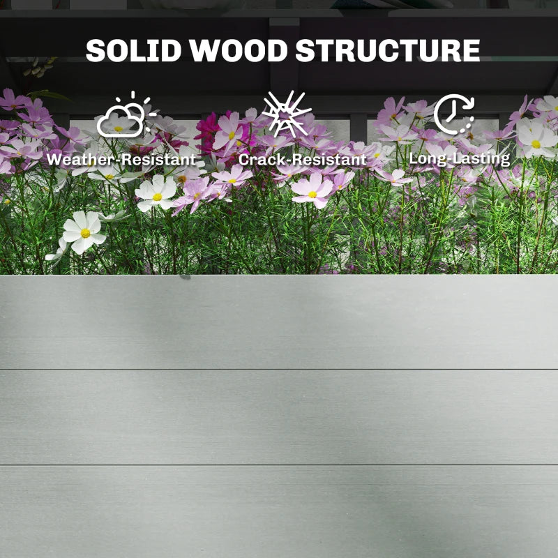 Wooden Raised Garden Bed with Trellis and Roof, Elevated Planter Box with 2 Shelves, Drainage Hole and Liner, Grey