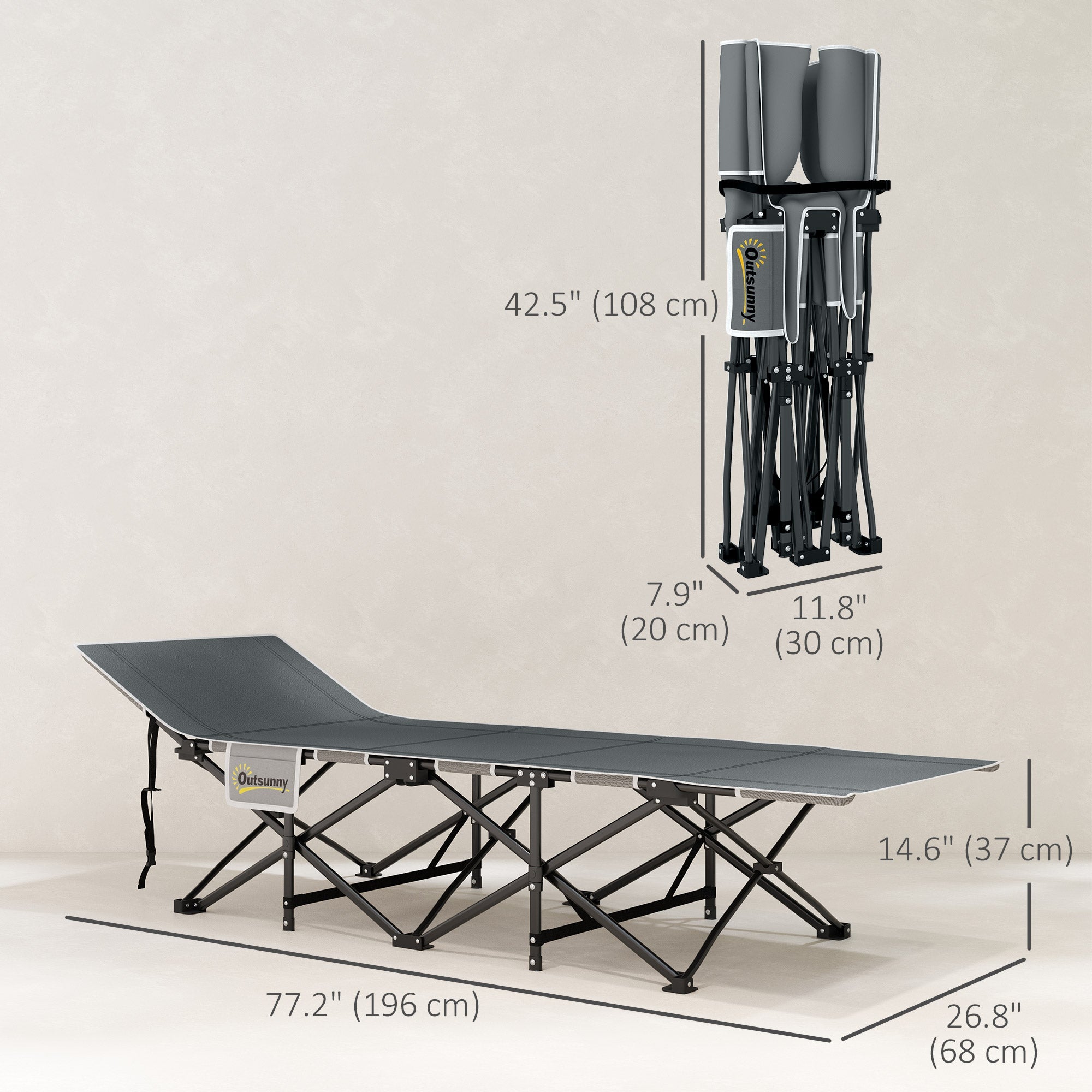 Outsunny 26.8" Wide Folding Bed, Camping Cot for Adults with Mattress, Carry Bag, Max Load 330 LBS, Dark Grey 