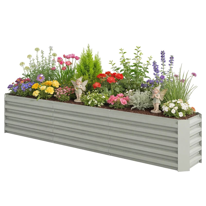 8 x 1.3 x 1.5ft Galvanized Raised Garden Bed, Reinforced Outdoor Planter Box with Open Bottom, Light Grey