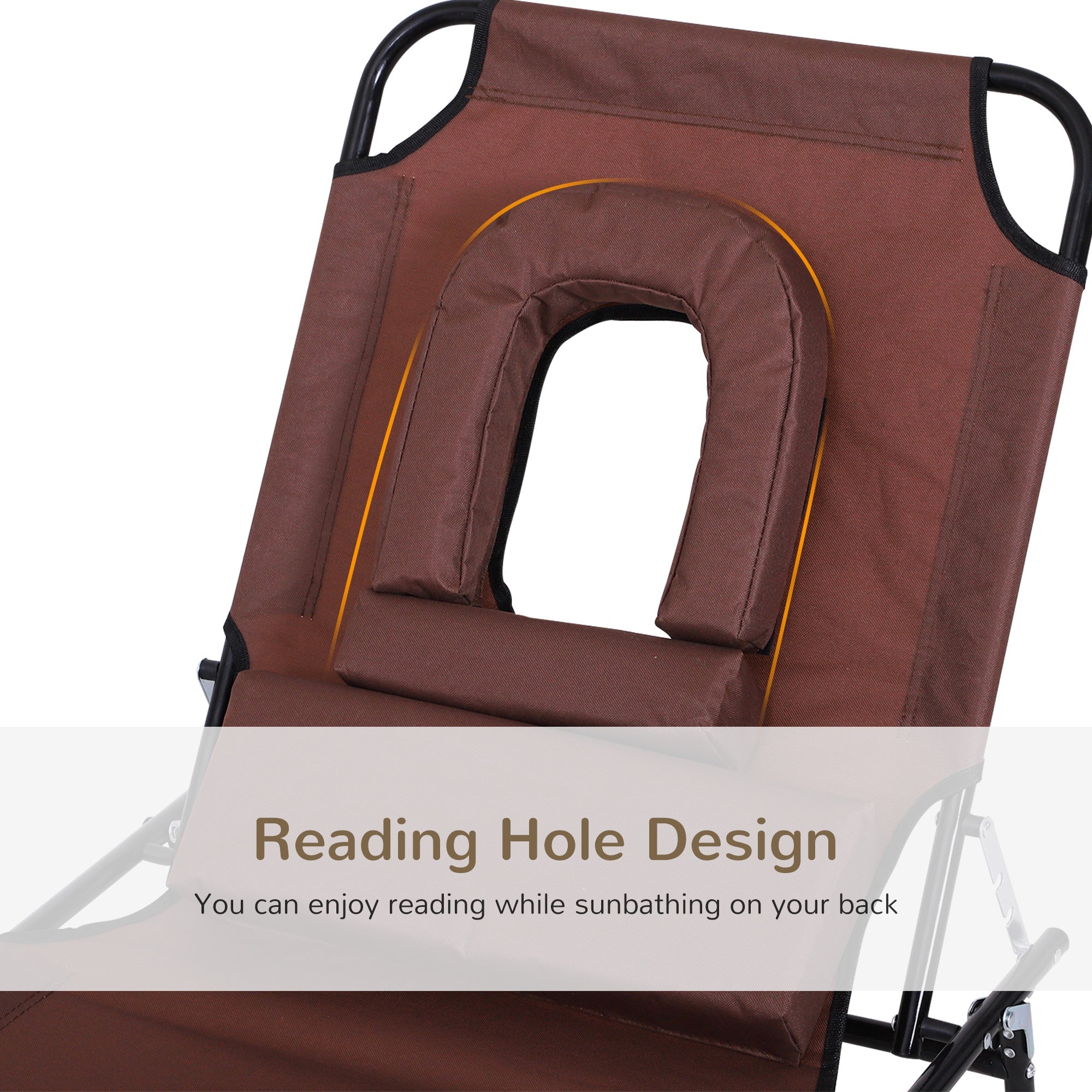 Outsunny Sun Lounger with Reading Hole, Adjustable, Foldable, for Beach & Camping, Outdoor Recliner - Brown 