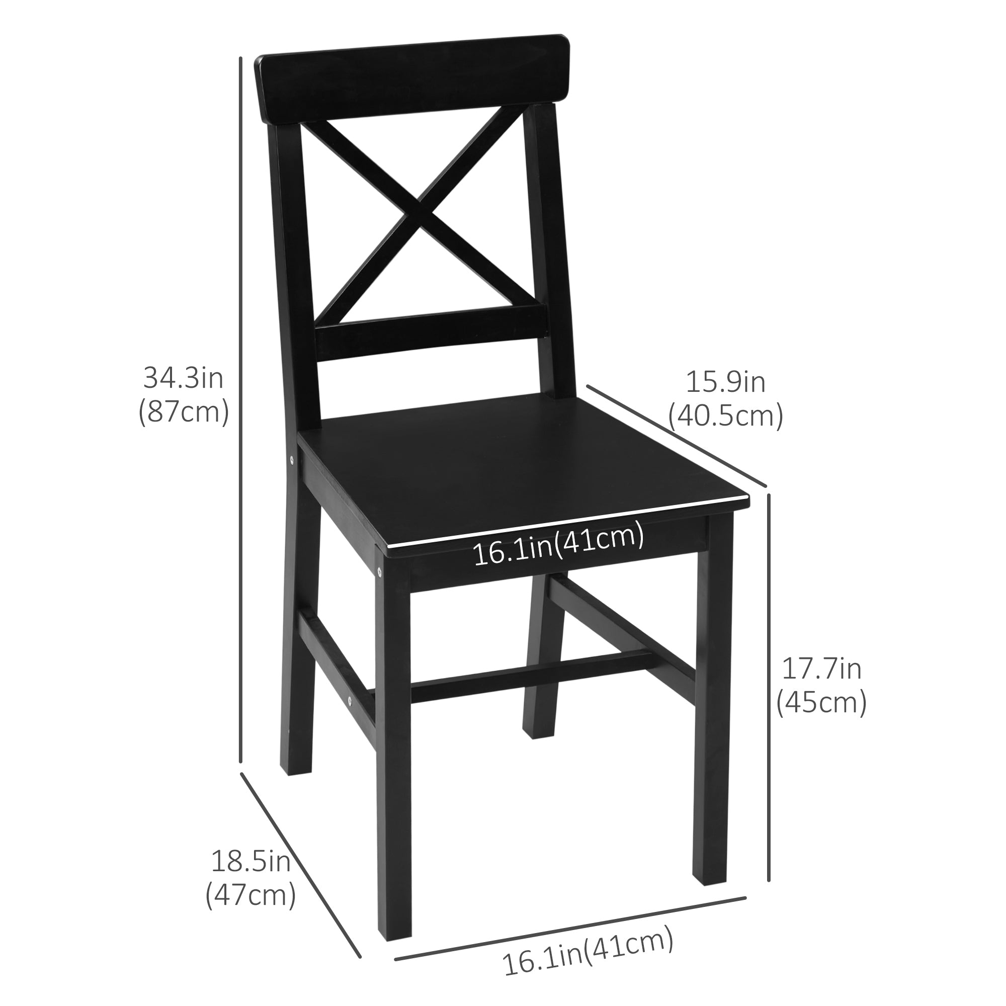 HOMCOM Set of 2 Wooden Dining Chairs with Cross Back Solid Structure for Living Room Dining Room Black 