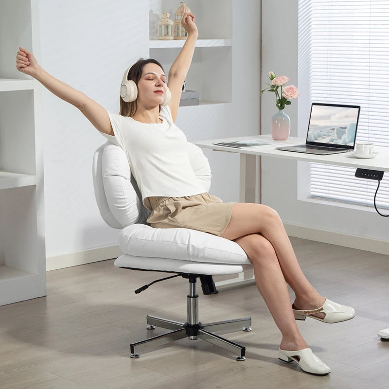 Computer Desk Chair, Armless Office Chair with Wide Padded Seat and Adjustable Height, White