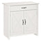 HOMCOM Distressed White Barn Door Cabinet: Farmhouse Sideboard Buffet Storage Coffee Bar for Living Room, Entryway, White Wash Finish