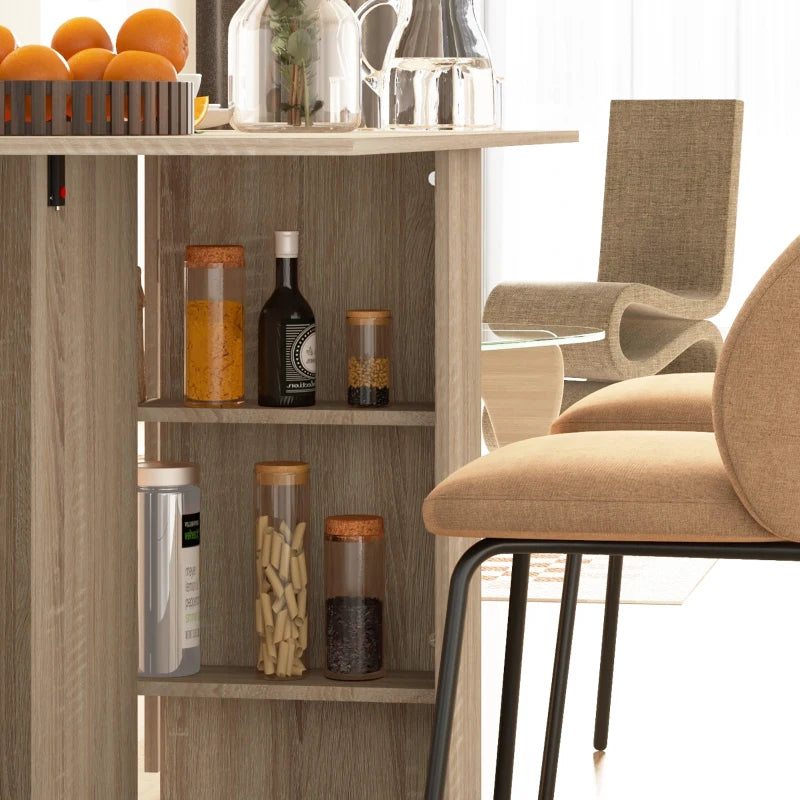 Extendable Dining Table, Collapsible Folding Table w/ 2-tier Shelves and Rolling Casters, Nature Wood