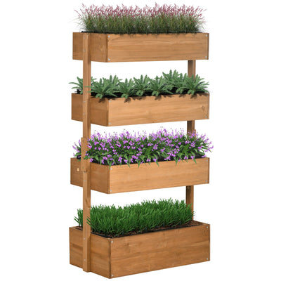 Outsunny 4-Tier Vertical Raised Garden Bed: Elevated Planter Rack with Non-Woven Fabric, Wooden Boxes 