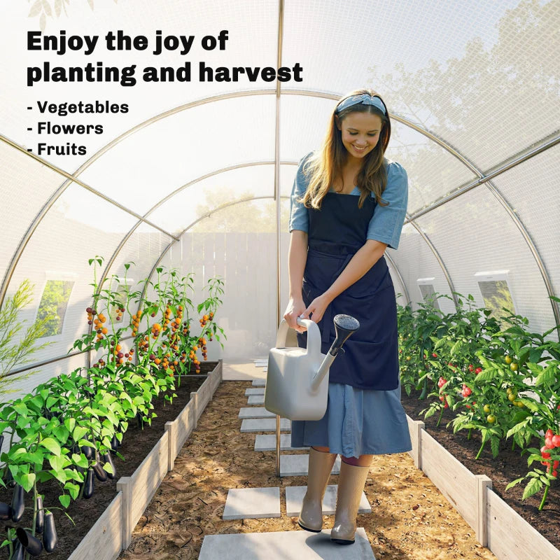 Walk-in Tunnel Greenhouse, Plant Hot House w/ Support Rods, Roll-up Mesh Door, Mesh Windows, 13'x9.8'x6.6', White