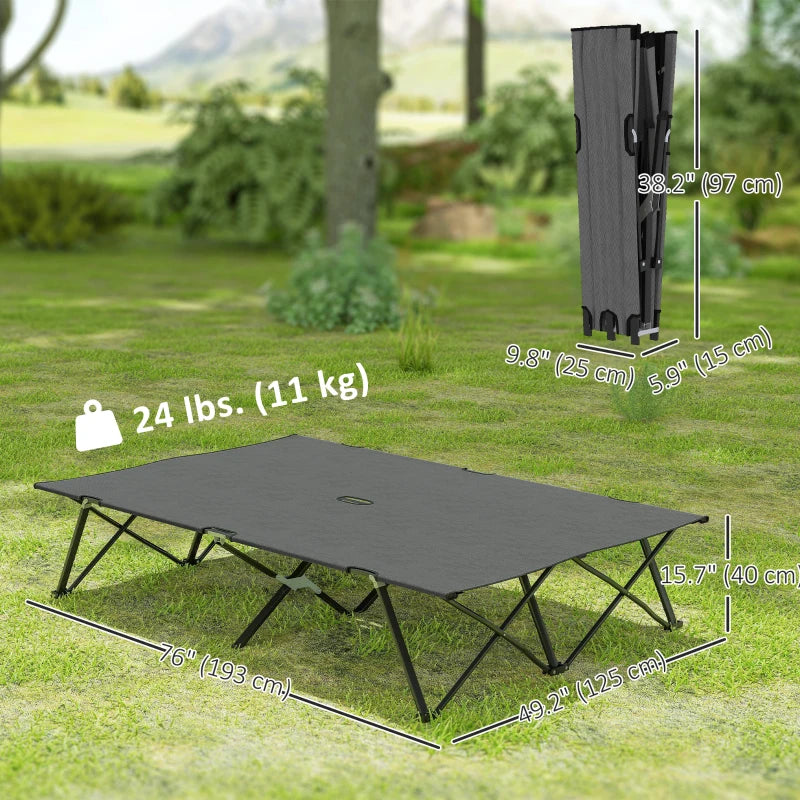 Two Person Folding Camping Cot Outdoor Portable Double Cot with Carrying Bag 76" Dark Grey