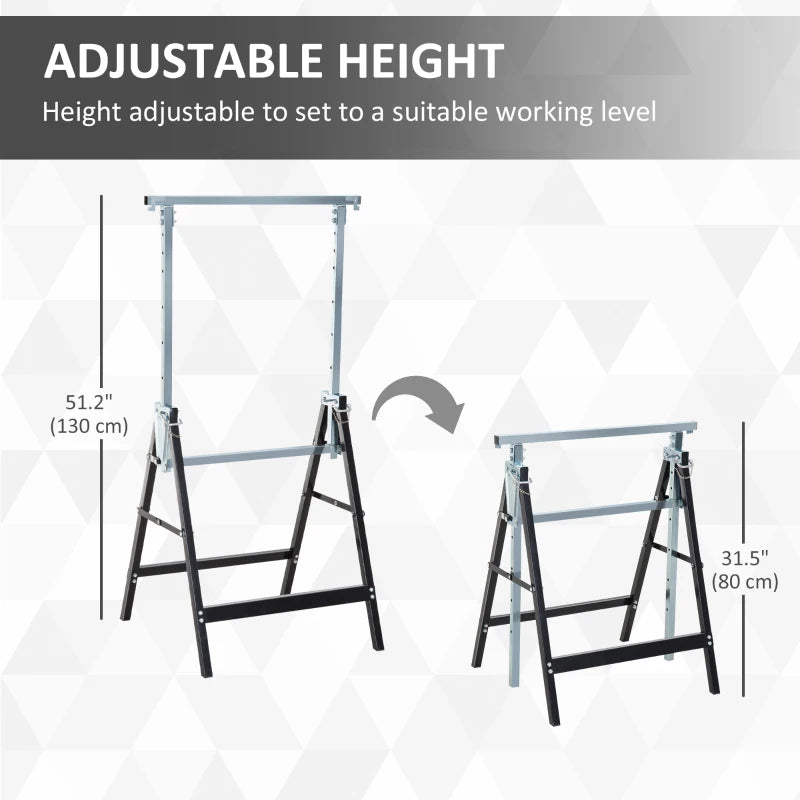 Set of 2 Adjustable Telescopic Builders Trestle, DIY Steel Work Bench Carpenter, Folding Saw Horse Tools Black