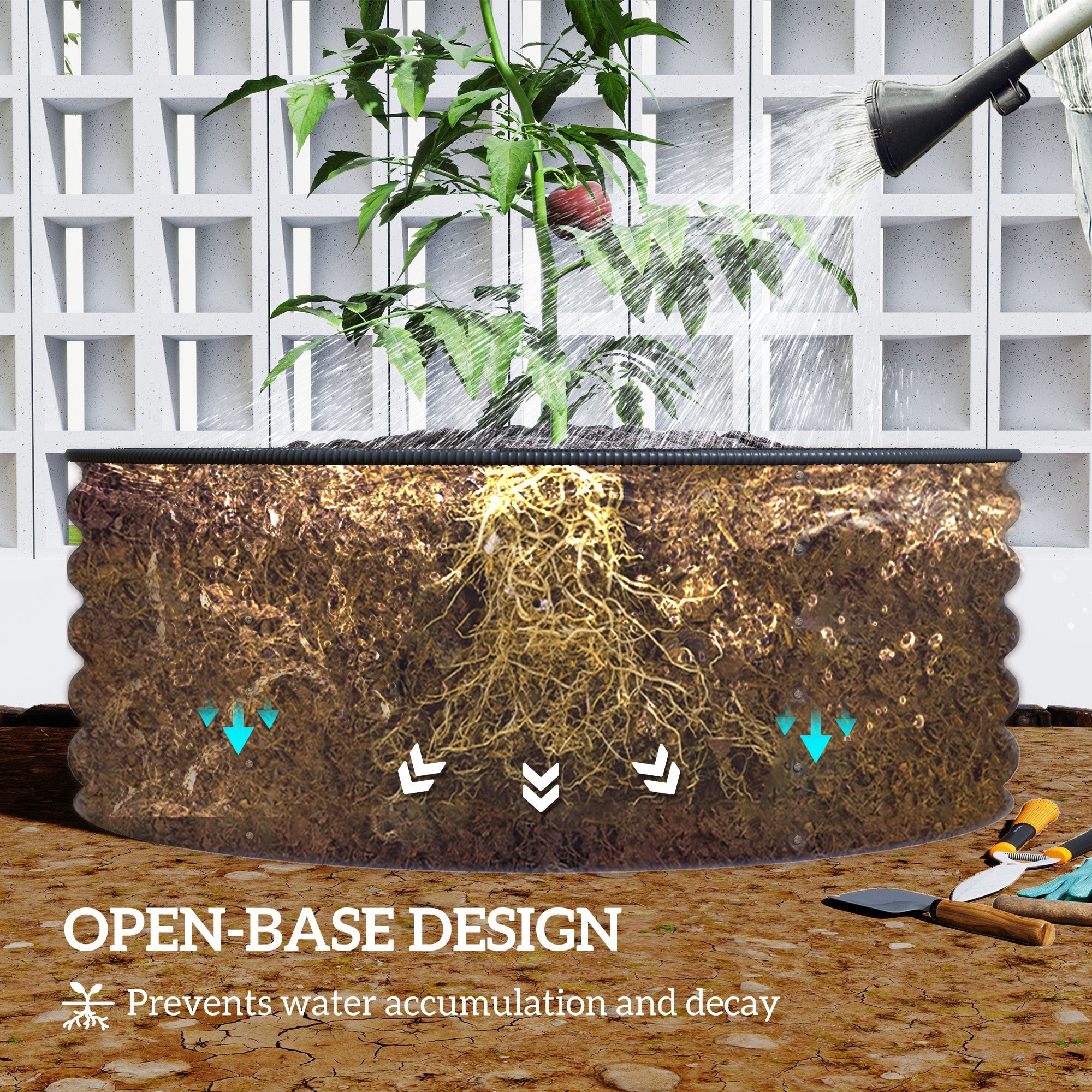 Outsunny Galvanized Raised Flower Bed, 4 x 4 x 1.5 ft Outdoor Metal Raised Bed with Safety Edging and Gloves, Dark Grey 