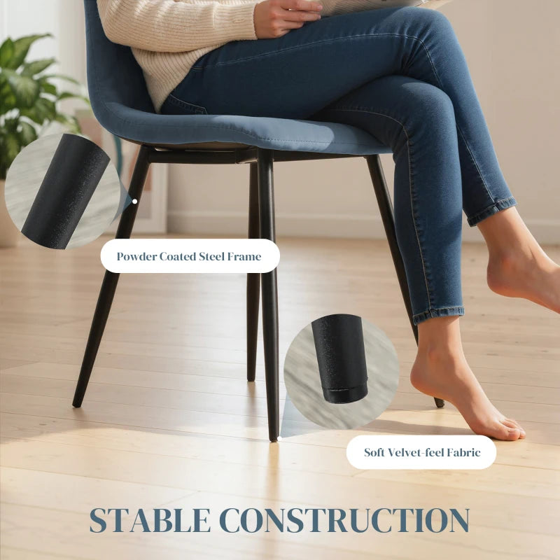 Dining Chairs Set of 4, Upholstered Dining Room Chairs with Steel Legs, Modern Kitchen Chair for Dining Room, Light Blue