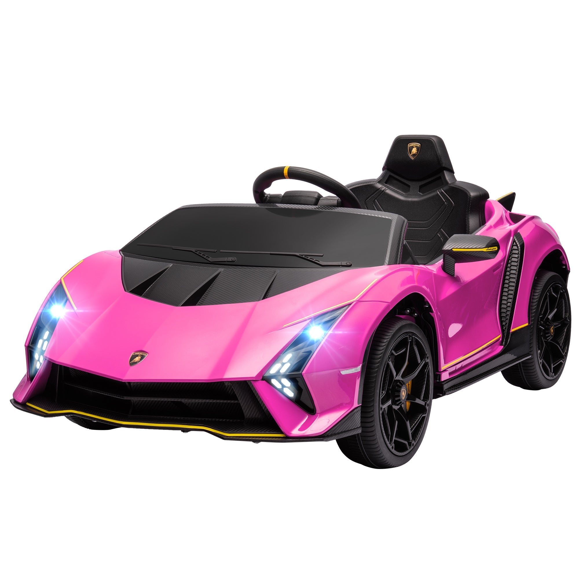 Qaba 12V Lamborghini Autentica Licensed Kids Car with Remote Control, 4 Wheels Spring Suspension, Soft Start, Pink 